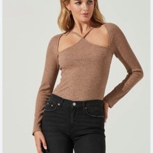 ASTR The Label Vanowen Bodysuit, tan heather size large